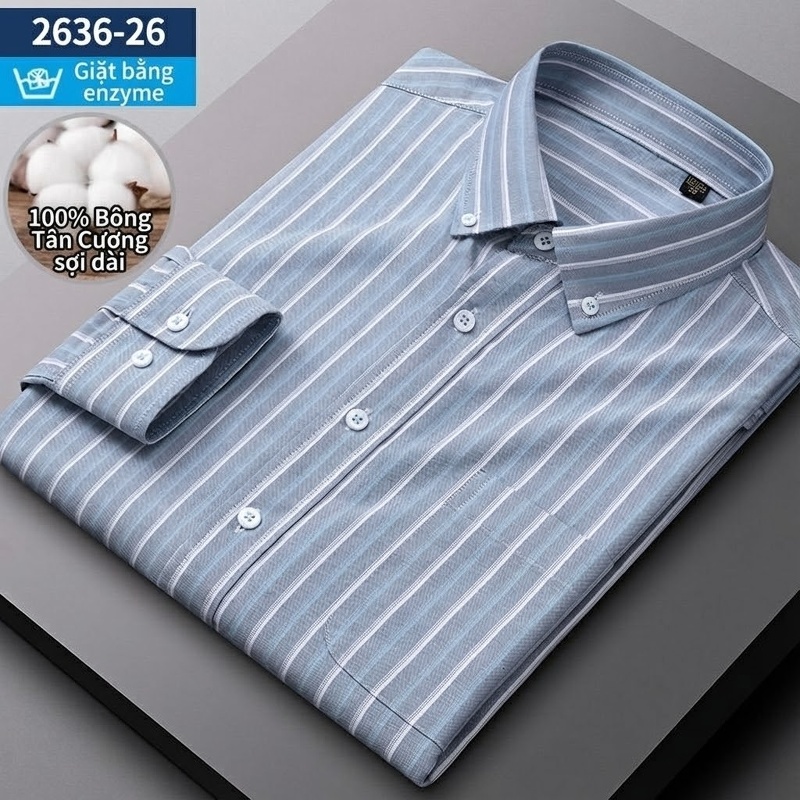 Áo Sơ Mi Nam Tay Dài Cotton Oxford Giặt Nước Kẻ Caro Mặc Đơn Giản Lót Trong Công Sở Màu Trắng, Xanh Dương, Xám, Hồng...