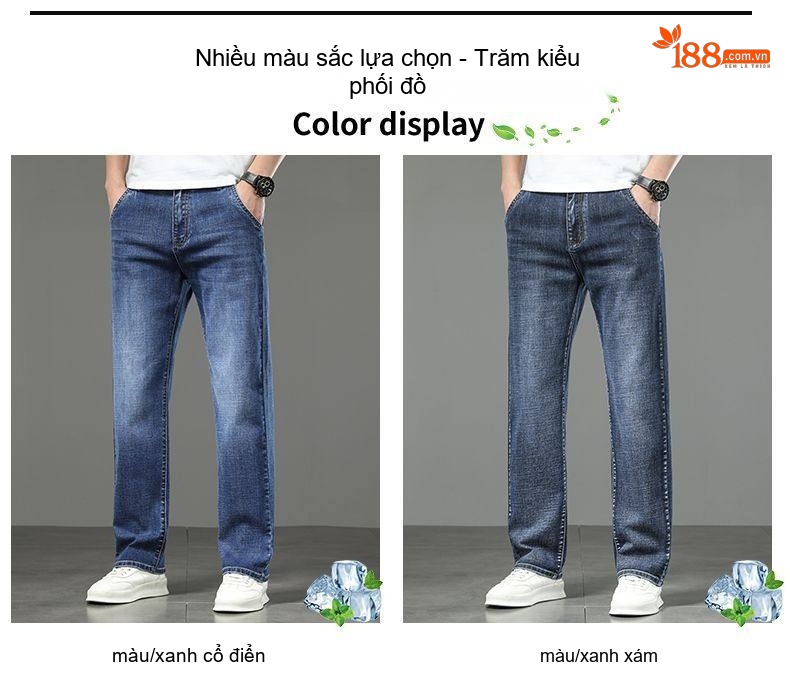Quần Jeans Dáng Suông Nam Ống Đứng Lớn Tuổi Trung Niên Màu Xanh Dương chi tiết 9