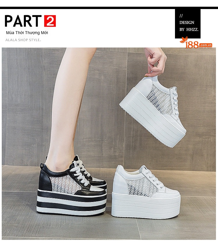 Giày Thể Thao Nữ Lưới Thoáng Khí Đế Dày 12cm Phong Cách Thời Trang Màu Trắng, Đen chi tiết 21