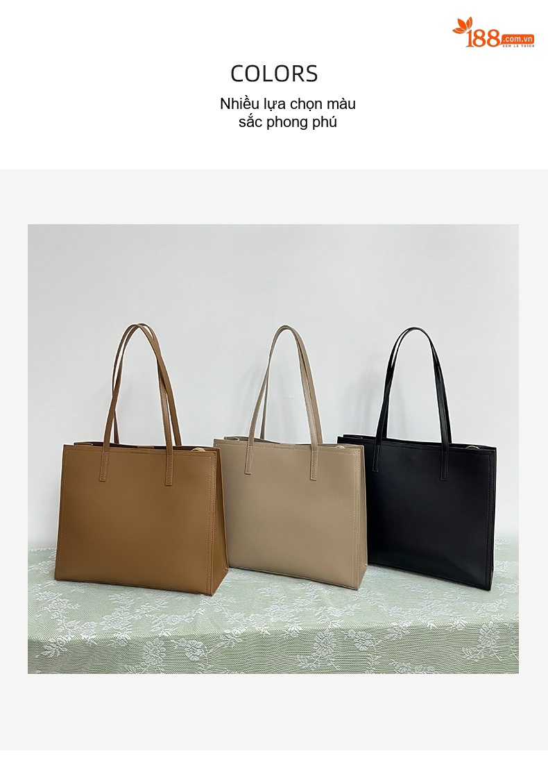 Túi Tote Nữ Da Bò Thiết Kế Nhỏ Gọn, Đựng Vừa A4, Đeo Vai Công Sở Màu Nâu, Be, Đen chi tiết 7