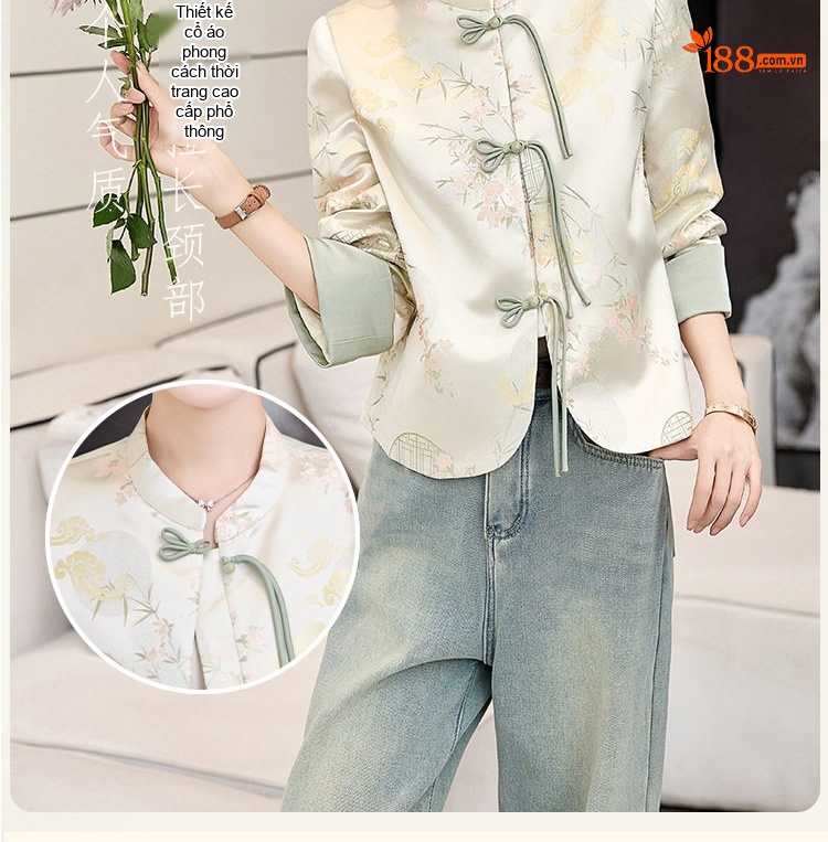 Áo Khoác Nữ Trung Hoa Tân Thời In Hoa Văn Cài Khuy Phong Cách Retro chi tiết 6
