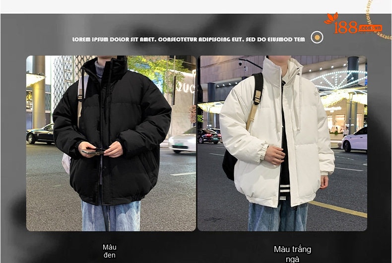 Áo Khoác Phao Nam Nữ Cổ Đứng Size Lớn M-8XL Lót Cotton Dày Dặn Màu Đen, Nâu, Xám, Trắng... chi tiết 1