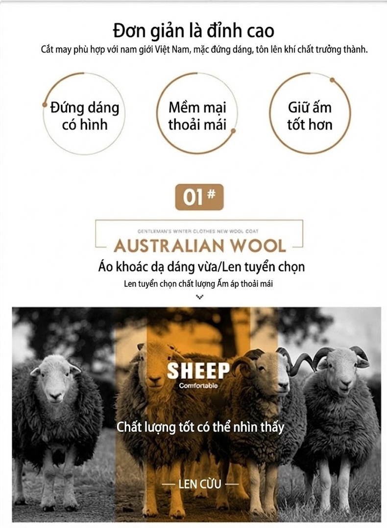 Áo Khoác Dạ Nam Trung Dài Tay Dài Cúc Bấm Cao Cấp Màu Xanh, Nâu, Đen chi tiết 2