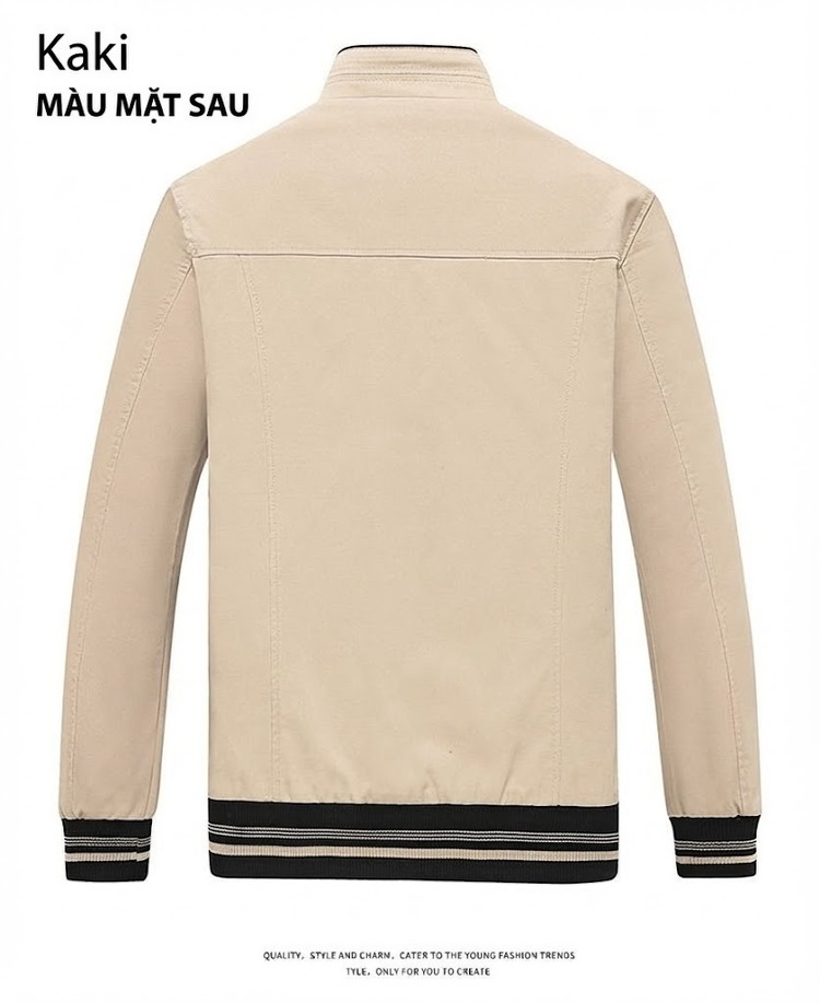 Áo Khoác Bomber Nam Cotton Dáng Đứng Cổ Tay Bo Chun Thu Đông Màu Be, Đen, Vàng Nâu chi tiết 16