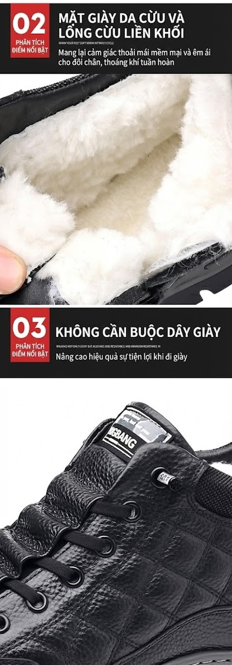 Giày Boot Nam Da Bóng Cao Cổ Lót Lông Chiều Cao Đế Khoảng 4cm Màu Đen chi tiết 10