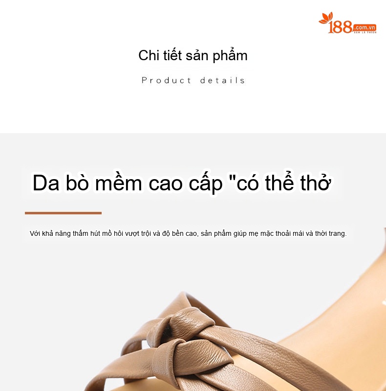Dép Sandal Nữ Quai Ngang Da Bò Đế Cao 5cm - 6cm Màu Đen, Kem chi tiết 32