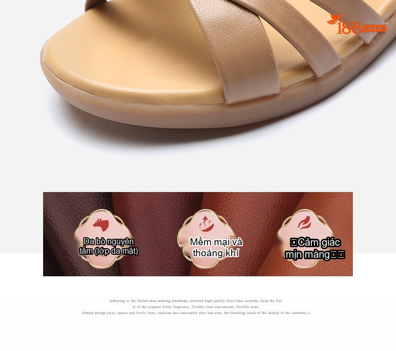Dép Sandal Nữ Quai Ngang Da Bò Đế Cao 5cm - 6cm Màu Đen, Kem chi tiết 33