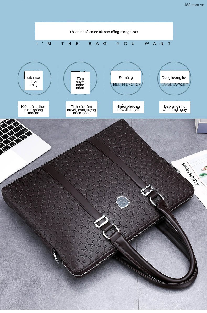 Túi Xách Tay Nam Công Sở Đựng Laptop Da Mềm Cao Cấp Màu Đen chi tiết 3