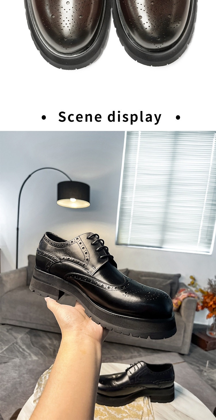 Giày Tây Buộc Dây Nam Da Thật Kiểu Brogue Chiều Cao Đế Khoảng 4cm Màu Đen, Nâu chi tiết 10