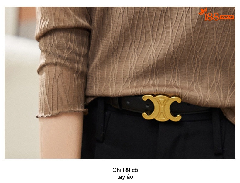 Áo Thun Lưới Dài Tay Nữ Cổ Bán Cao Ôm Dáng Phong Cách Thời Trang Màu Nâu chi tiết 35