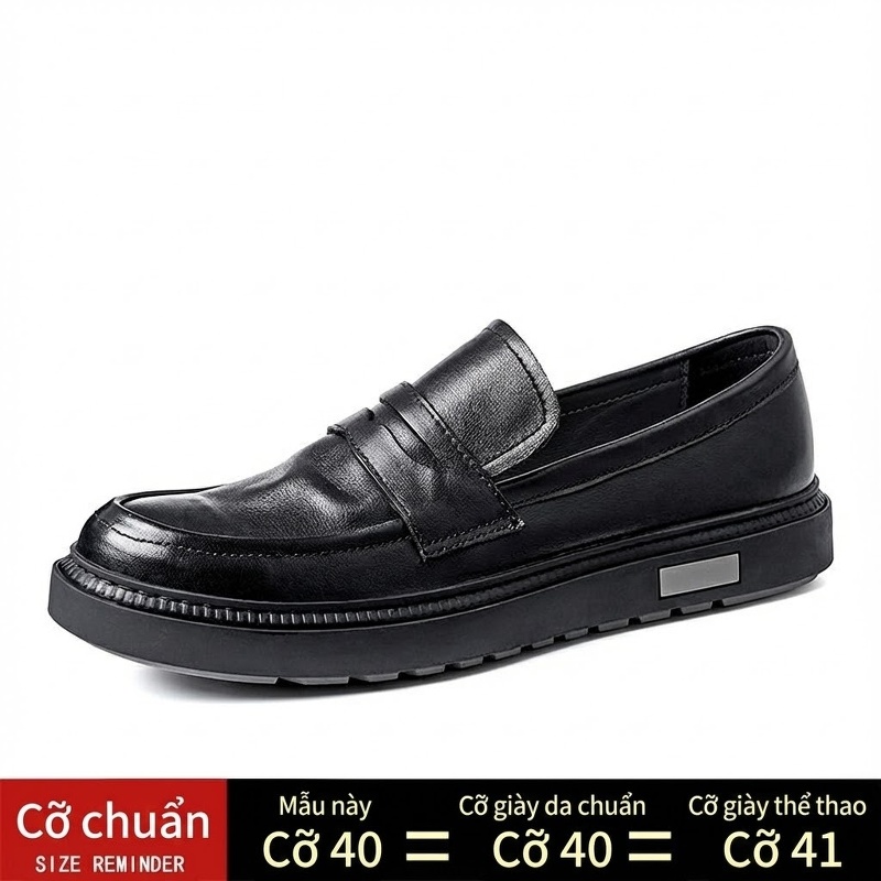 Giày Lười Nam Da Thật Thoáng Khí Đế Mềm Phong Cách Anh Quốc Chiều Cao Đế Khoảng 3cm Màu Đen, Nâu