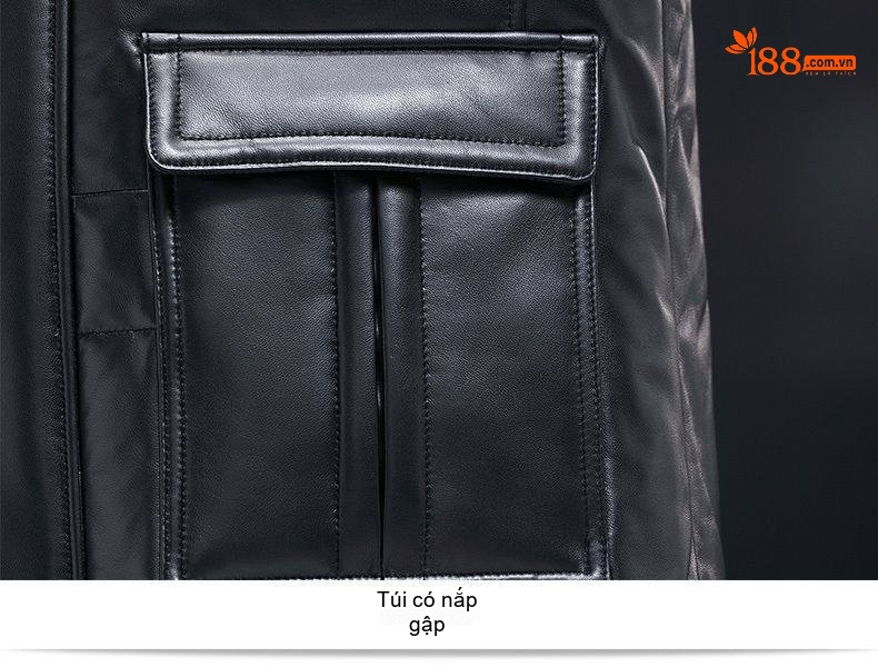Áo Khoác Phao Nam Da Cừu Dáng Dài Cổ Lông Chồn Cao Cấp Giữ Ấm Màu Đen chi tiết 12