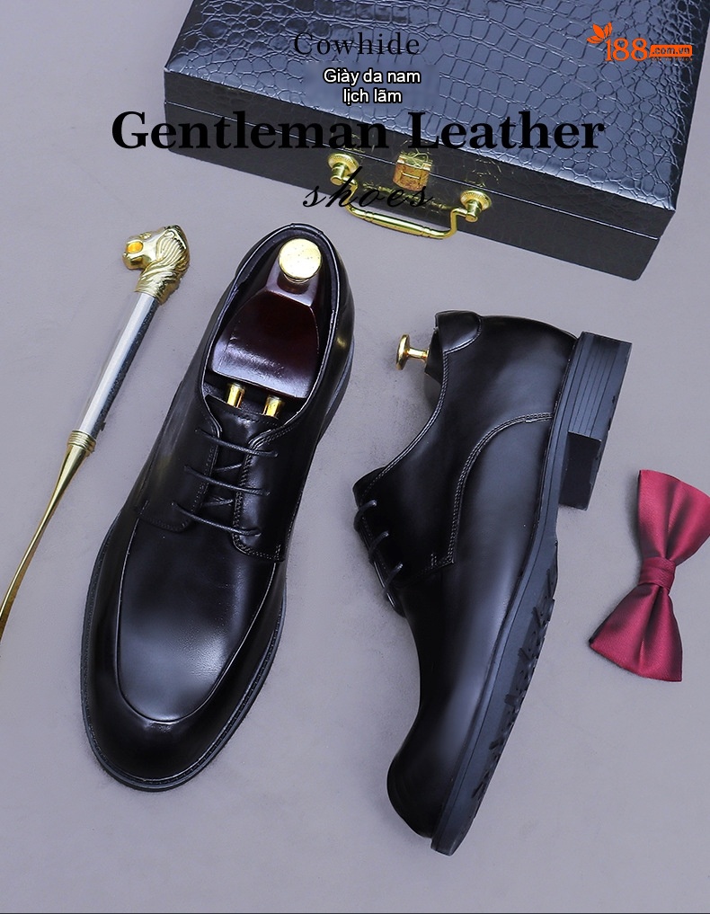 Giày Tây Buộc Dây Nam Da Bò Chiều Cao Đế 6cm Phong Cách Anh Quốc Màu Đen, Nâu chi tiết 1