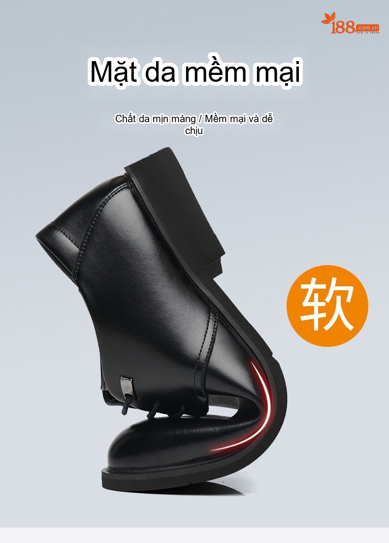 Giày Tây Buộc Dây Nam Da Bóng Tăng Chiều Cao Đế Khoảng 3cm Lót Lông Màu Đen, Nâu chi tiết 5