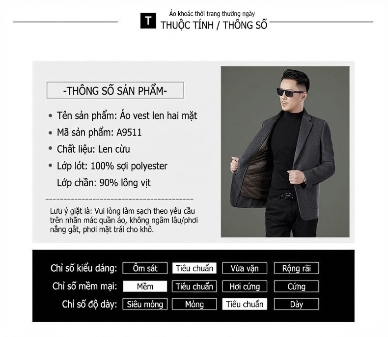 Áo Khoác Blazer Nam Hai Mặt Lông Cừu Áo Phao Lót Lông Vũ Có Thể Tháo Rời Màu Đen, Nâu, Xám chi tiết 33