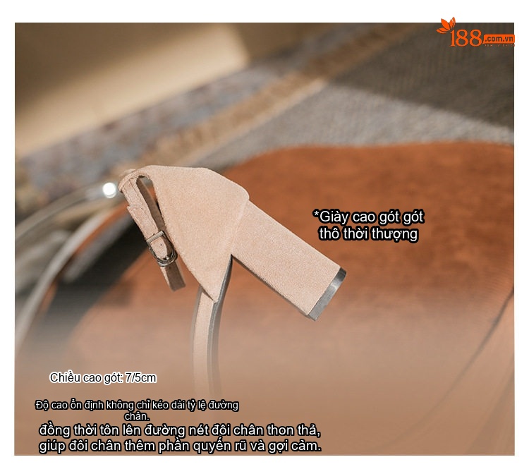 Giày Sandal Cao Gót Nữ Hở Ngón Quai Ngang Nỉ Gót Cao 7cm Màu Be, Đen chi tiết 10