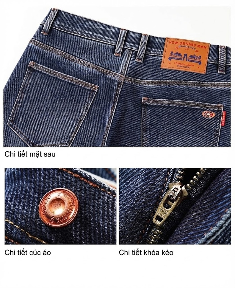 Quần Jeans Nam Ống Đứng Cao Cấp Dáng Ôm Vừa Vặn Màu Xanh Denim chi tiết 18
