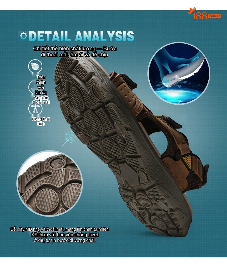 Sandal Nam Da Bò Hở Ngón Thoáng Khí Chiều Cao Đế Khoảng 3cm Màu Nâu, Đen chi tiết 12