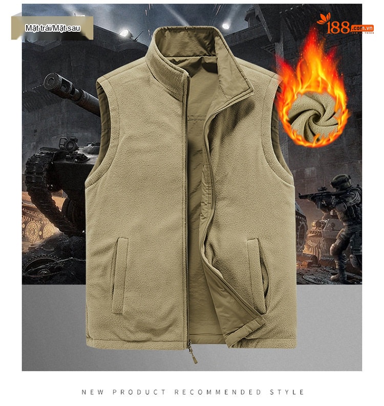 Áo Gilet Nam Hai Mặt Mặc Áo Khoác Ngoài Nhiều Túi Lông Cừu chi tiết 9