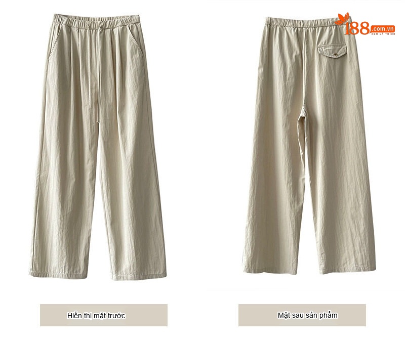 Quần Công Sở Nữ Lưng Cao Ống Rộng Dáng Suông Cotton Màu Nâu, Đen, Kem chi tiết 7