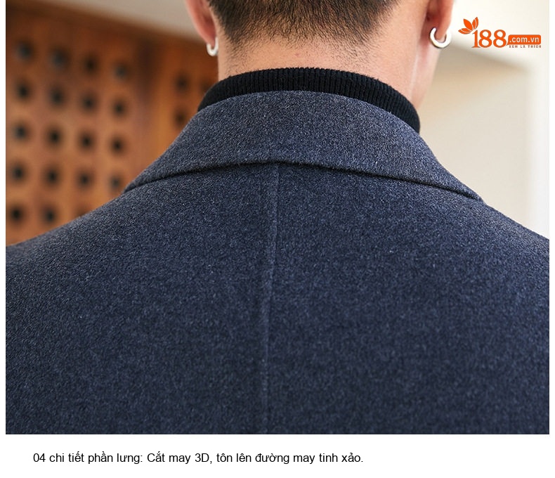 Áo Khoác Dạ Nam Hai Mặt Lông Cừu Thu Đông Dáng Ôm Màu Đen, Xám chi tiết 39