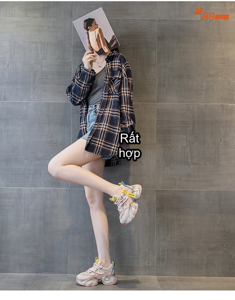 Giày Sneaker Nữ Đế Dày Phong Cách Ulzzang Chiều Cao Đế Khoảng 5cm Màu Trắng, Hồng, Xanh, Xám... chi tiết 18