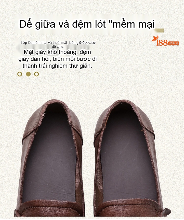 Giày Búp Bê Nữ Da Bò Chiều Cao Đế Khoảng 3cm Màu Đen, Nâu chi tiết 6