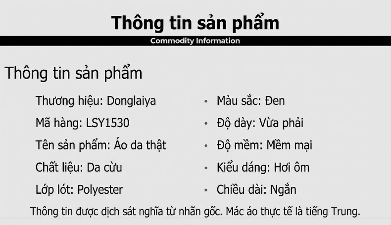 Áo Khoác Da Cừu Thật Nam Trung Niên Lót Lông Vũ Cổ Trụ Màu Đen chi tiết 5
