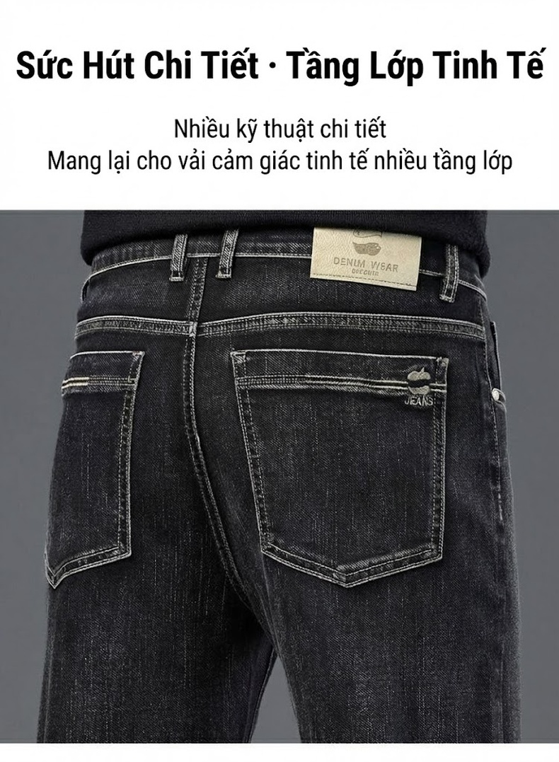Quần Dài Nam Ống Đứng Lưng Cao Co Giãn Thoải Mái Kiểu Trung Niên Màu Xám Đen, Xanh Dương chi tiết 4