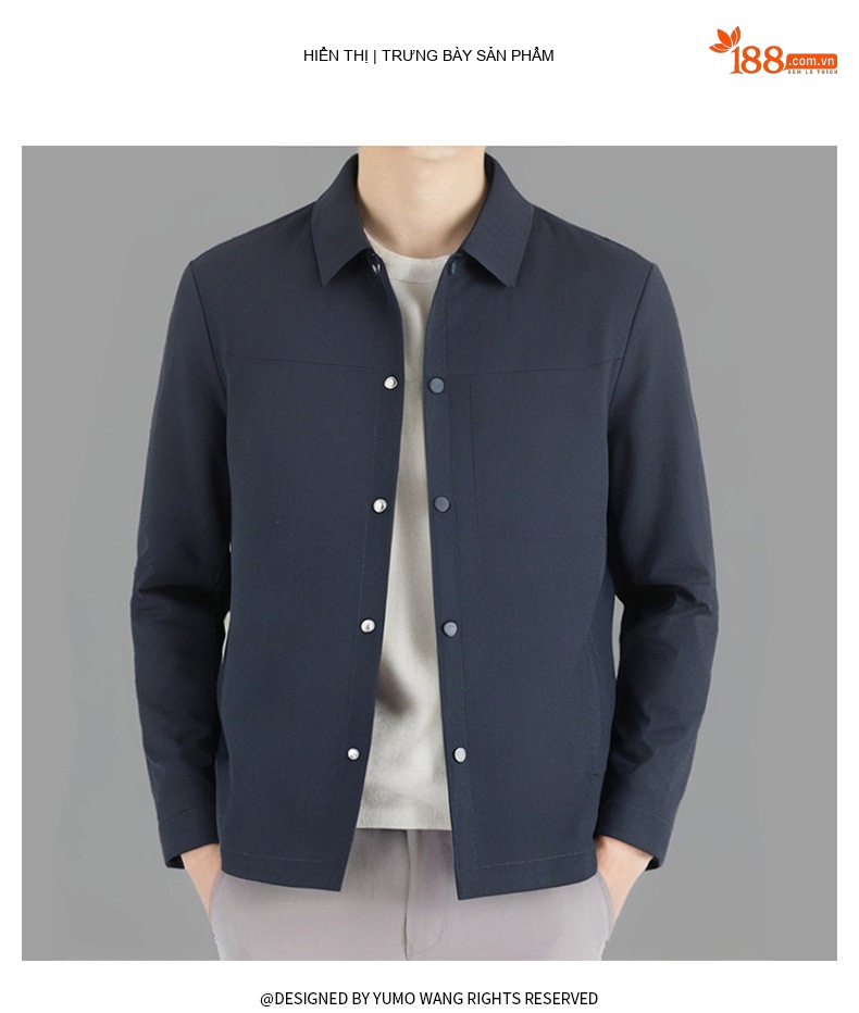 Áo Khoác Jacket Nam Cổ Bẻ Phong Cách Tối Giản Thoáng Khí Màu Xanh Navy chi tiết 11
