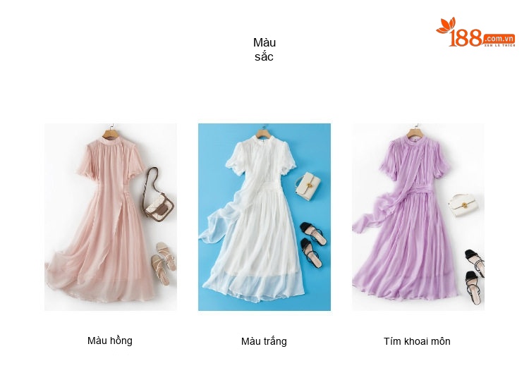 Váy Lụa Tơ Tằm Nữ Tính Công Sở, Đi Biển Màu Trắng, Hồng, Tím chi tiết 5