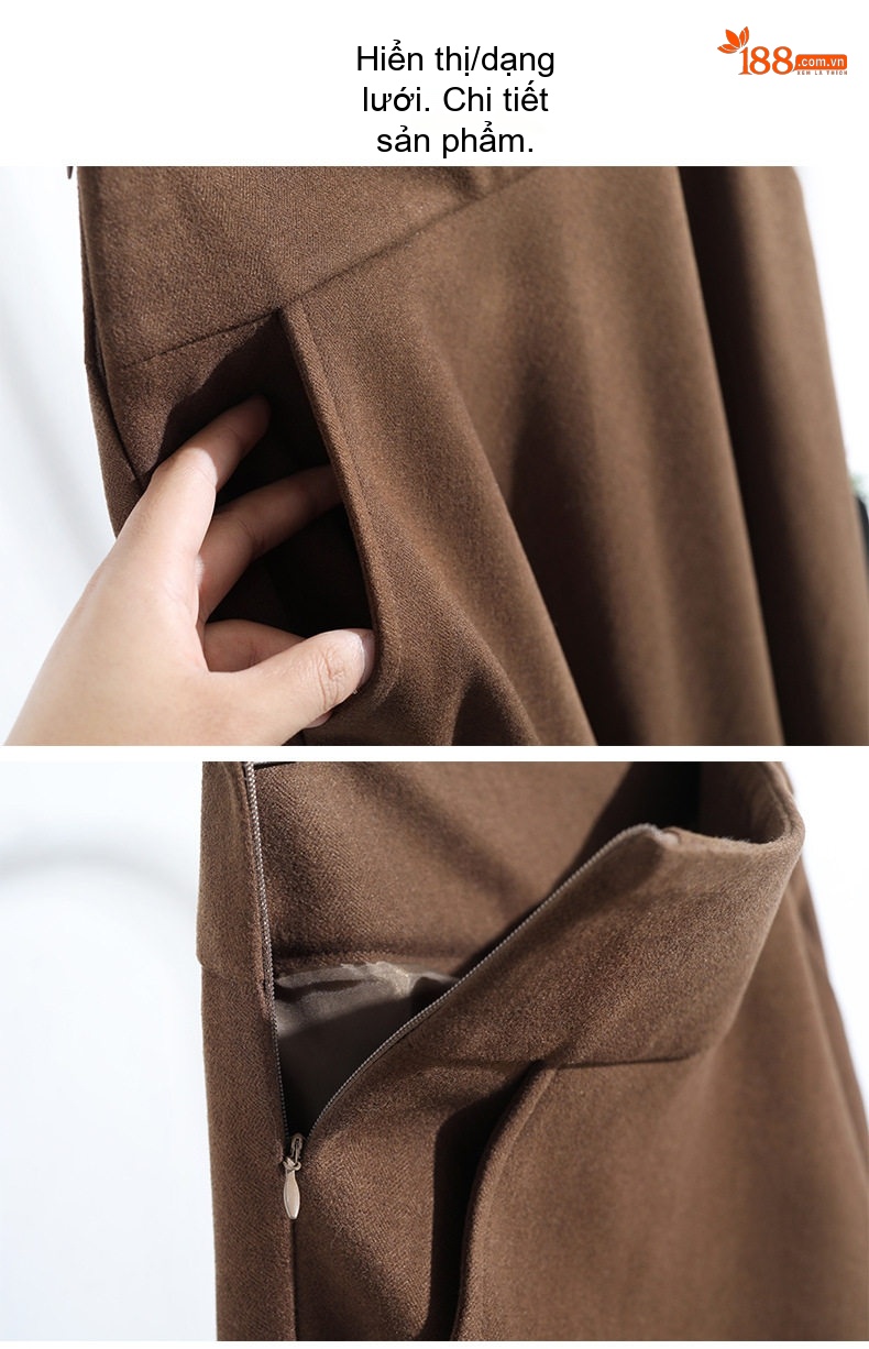 Chân Váy Midi Nữ Lưng Cao dáng chữ A Thời Trang Màu Đen, Nâu, Xám chi tiết 8