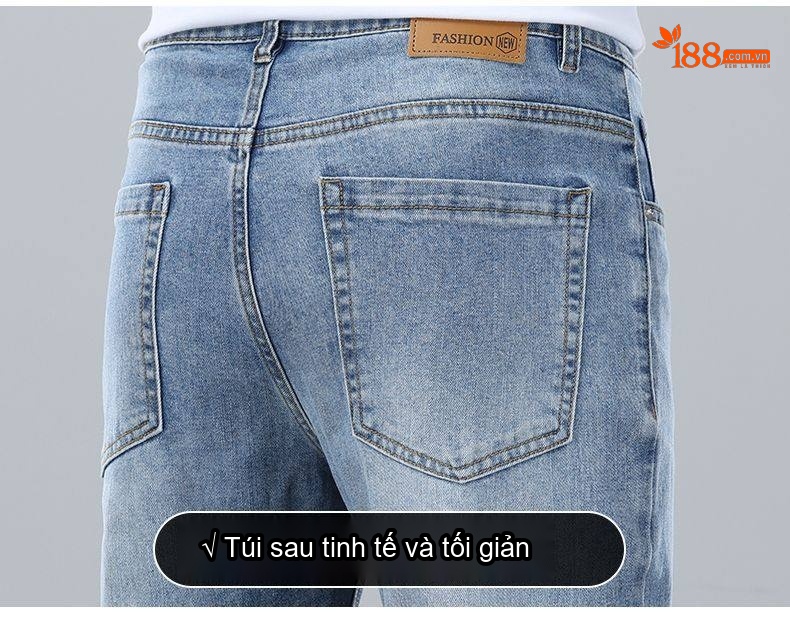Quần Jean Nam Ống Suông Dáng Rộng Cotton Co Giãn Màu Xanh Nhạt, Xanh Đậm chi tiết 23