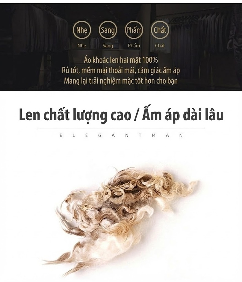 Áo Khoác Nam 100% Len Lông Cừu Dáng Ngắn Cổ Bẻ Màu Xám, Nâu chi tiết 2