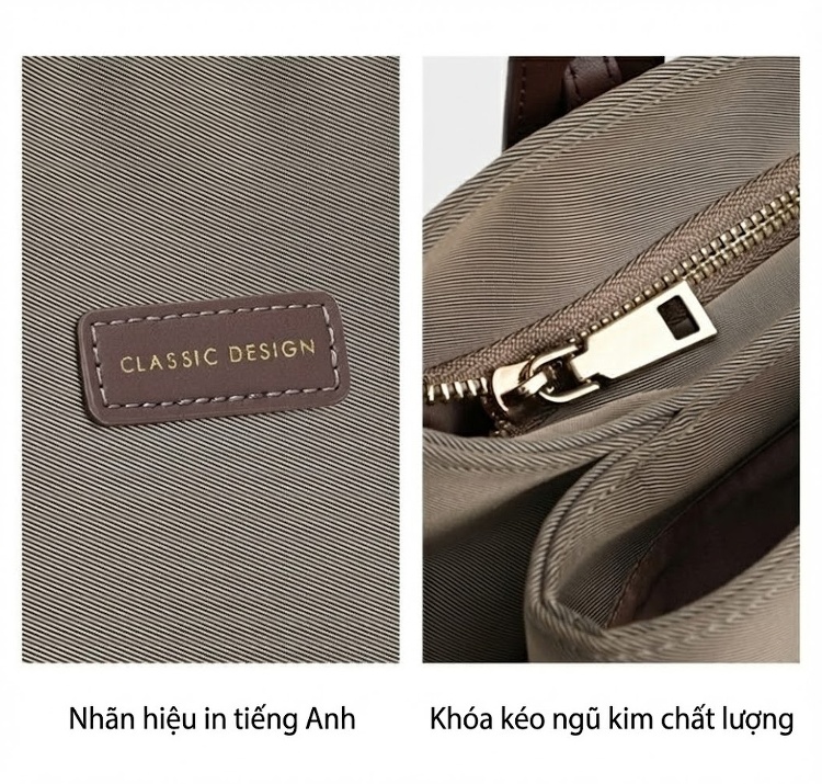 Túi Tote Nữ Vải Oxford Đựng Laptop Công Sở Dung Tích Lớn Màu Xám, Nâu chi tiết 5