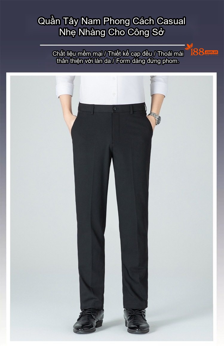 Quần Âu Nam Dáng Slimfit Vải Co Giãn Chống Nhăn Màu Đen, Xám, Xanh Navy chi tiết 1