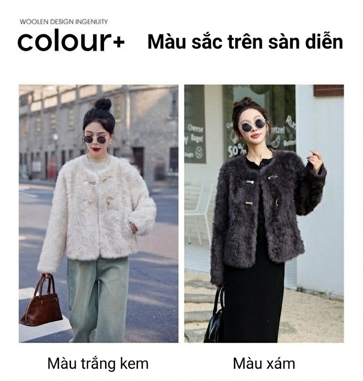 Áo Khoác Lông Nữ Kiểu Tiểu Thư Phong Cách Hàn Quốc Trẻ Trung Màu Trắng, Xám chi tiết 11