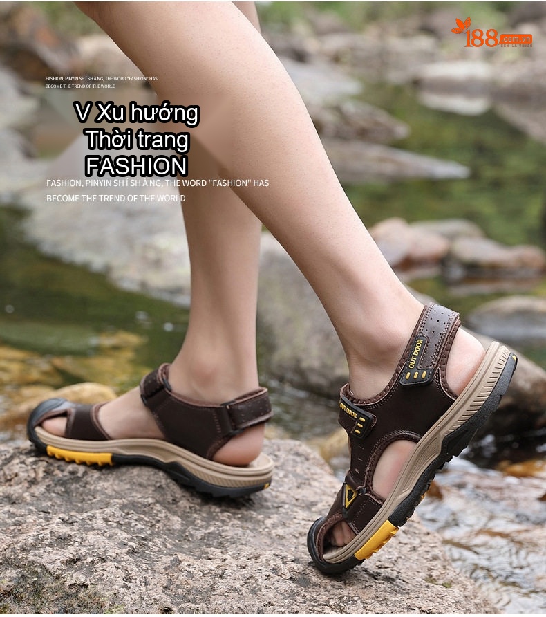 Dép Sandal Nam Da Thật Quai Dán Đế Cao Su Chống Trượt Bít Mũi Đi Biển, Đi Phượt (đế cao 3 cm) chi tiết 23