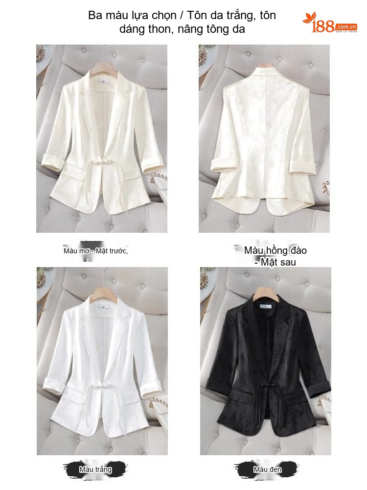 Áo Khoác Blazer Nữ Tay Lửng Phong Cách Trung Hoa Cổ Điển Dáng Ôm Màu Trắng, Đen chi tiết 4