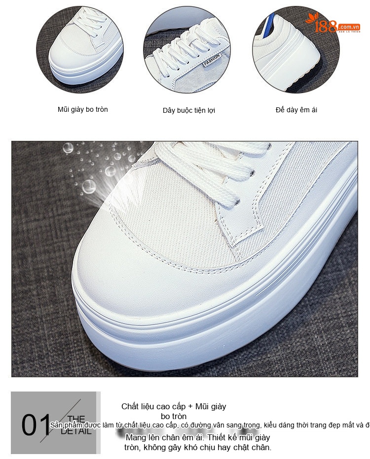 Giày Sneaker Nữ Vải Dệt Đế Dày Chiều Cao Đế Khoảng 8cm Màu Hồng, Trắng, Xám chi tiết 7