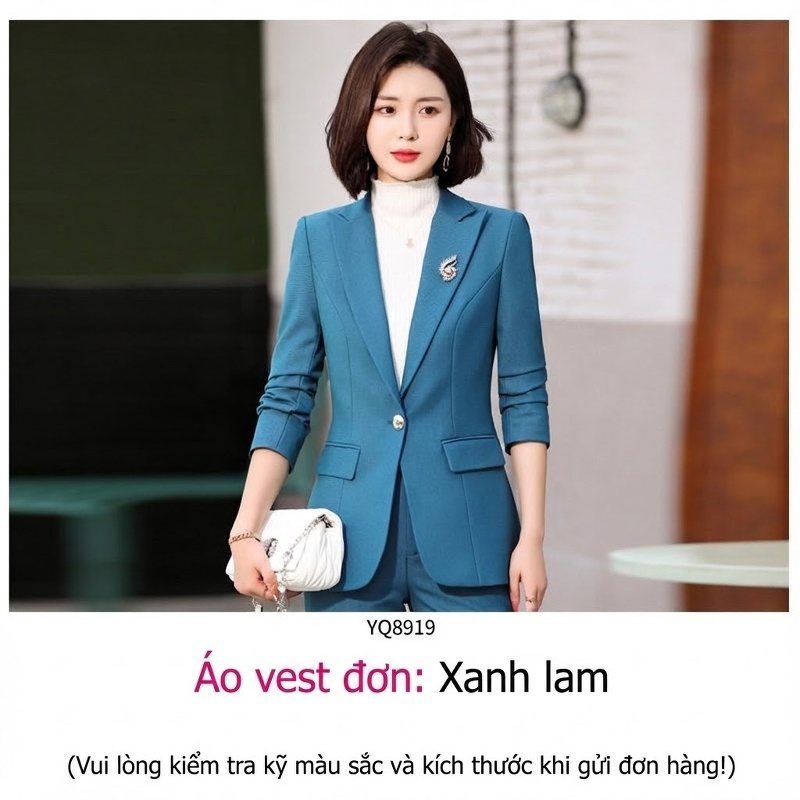 Bộ Vest Công Sở Nữ Quần Dài Áo Blazer Tay Lỡ Màu Đen, Hồng Tím, Xanh