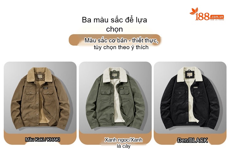 Áo Khoác Nam Cotton Lót Lông Cừu Non Cổ Lông Rộng Dáng Rộng Màu Đen, Nâu, Xanh... chi tiết 5