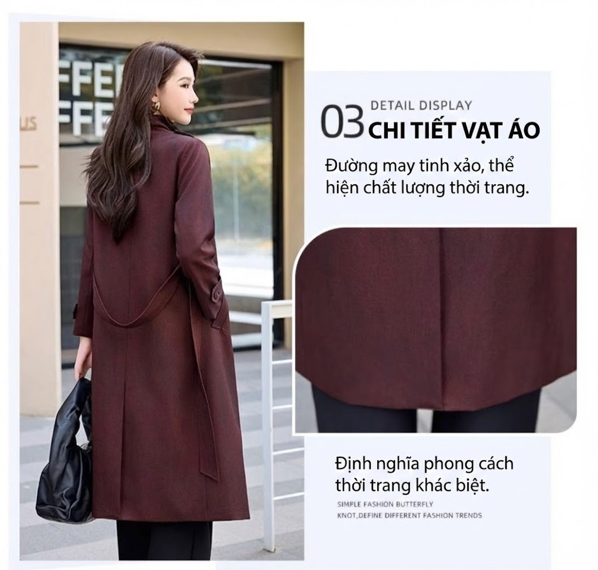 Áo Khoác Mangto Nữ Dáng Dài Phong Cách Anh Màu Đỏ Ancol, Xám chi tiết 10