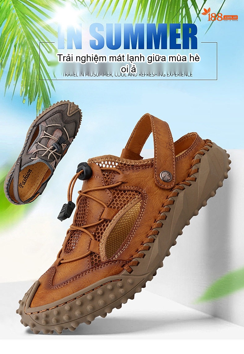 Sandal Nam Bít Mũi Da Mềm Lưới Thoáng Khí Đế Mềm Cao 3cm chi tiết 1