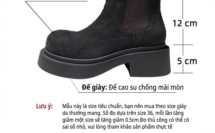 Boot Chelsea Nữ Da Bò Satin Đế Cao 5cm Màu Đen, Nâu chi tiết 3