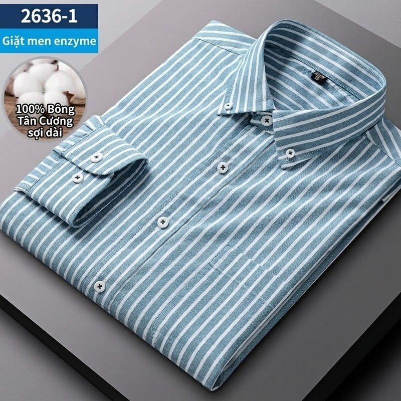Áo Sơ Mi Nam Tay Dài Cotton Oxford Giặt Nước Kẻ Caro Mặc Đơn Giản Lót Trong Công Sở Màu Trắng, Xanh Dương, Xám, Hồng...