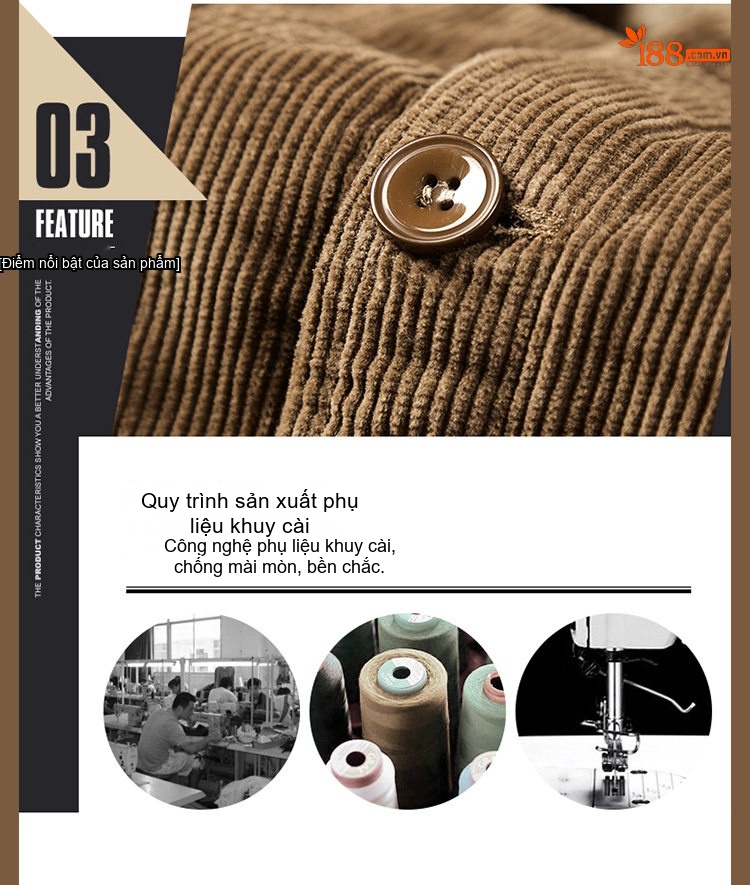 Áo Khoác Bông Nam Cổ Lông Cừu Non Vải Cotton Dày Dặn Màu Nâu, Đen, Xám chi tiết 9