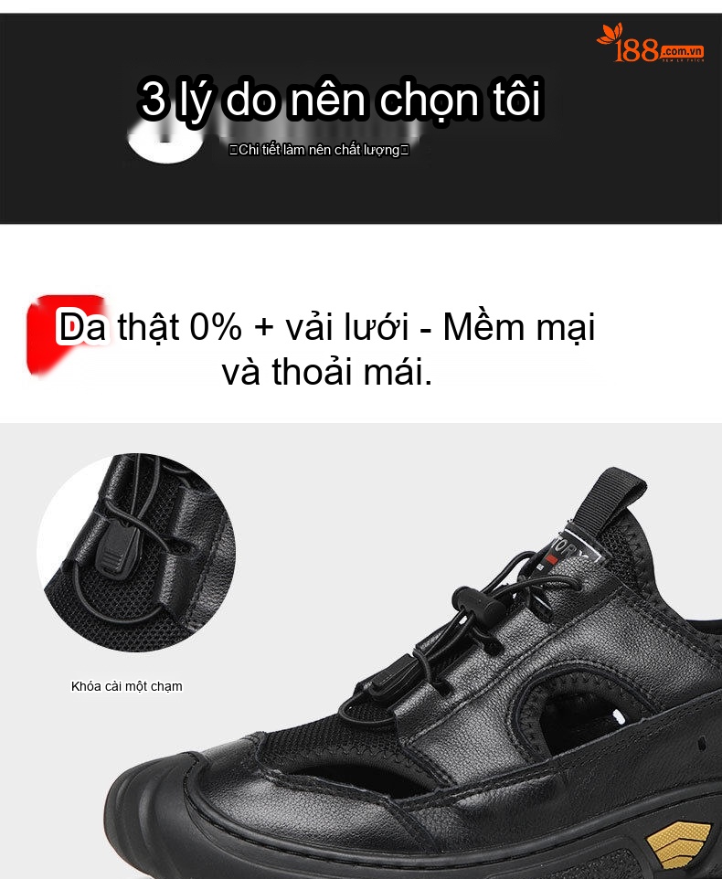 Dép Sục Nam Da Thật Thoáng Khí Chống Trượt Chiều Cao Đế Khoảng 3cm Màu Nâu, Đen chi tiết 9