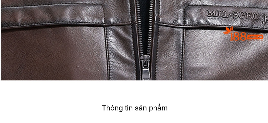 Áo Khoác Da Cừu Nam Dáng Ngắn Cổ Trụ Màu Nâu chi tiết 5