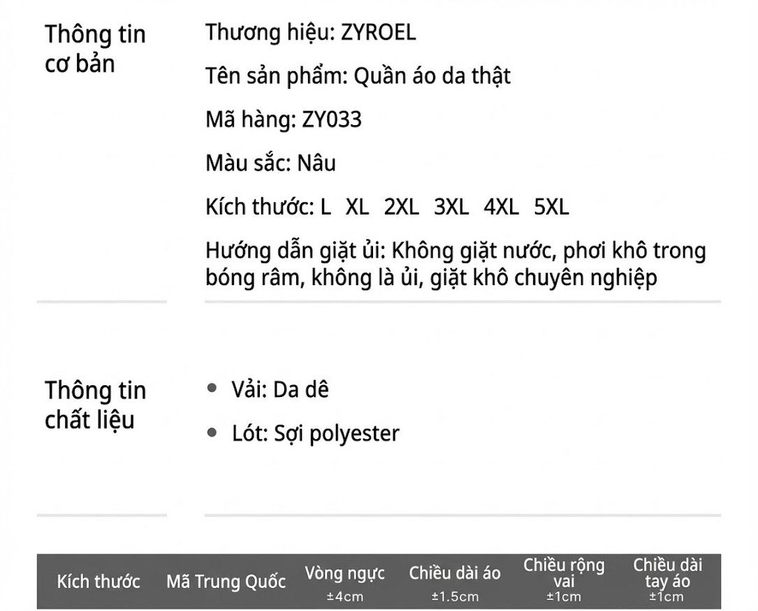 Áo Khoác Da Cừu Nam Dáng Ngắn Cổ Trụ Màu Nâu chi tiết 6